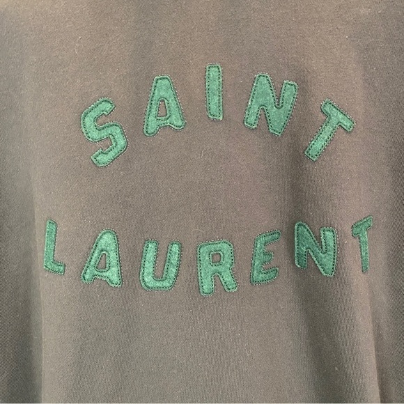 Saint Laurent Grey Hoodie W/ Green Felt Lettering Striped Accent Sz M - Picture 2 of 14